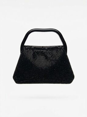 Vintage Leominster Mesh Evening Bag Black Sequined Rhinestone Top Handle Purse